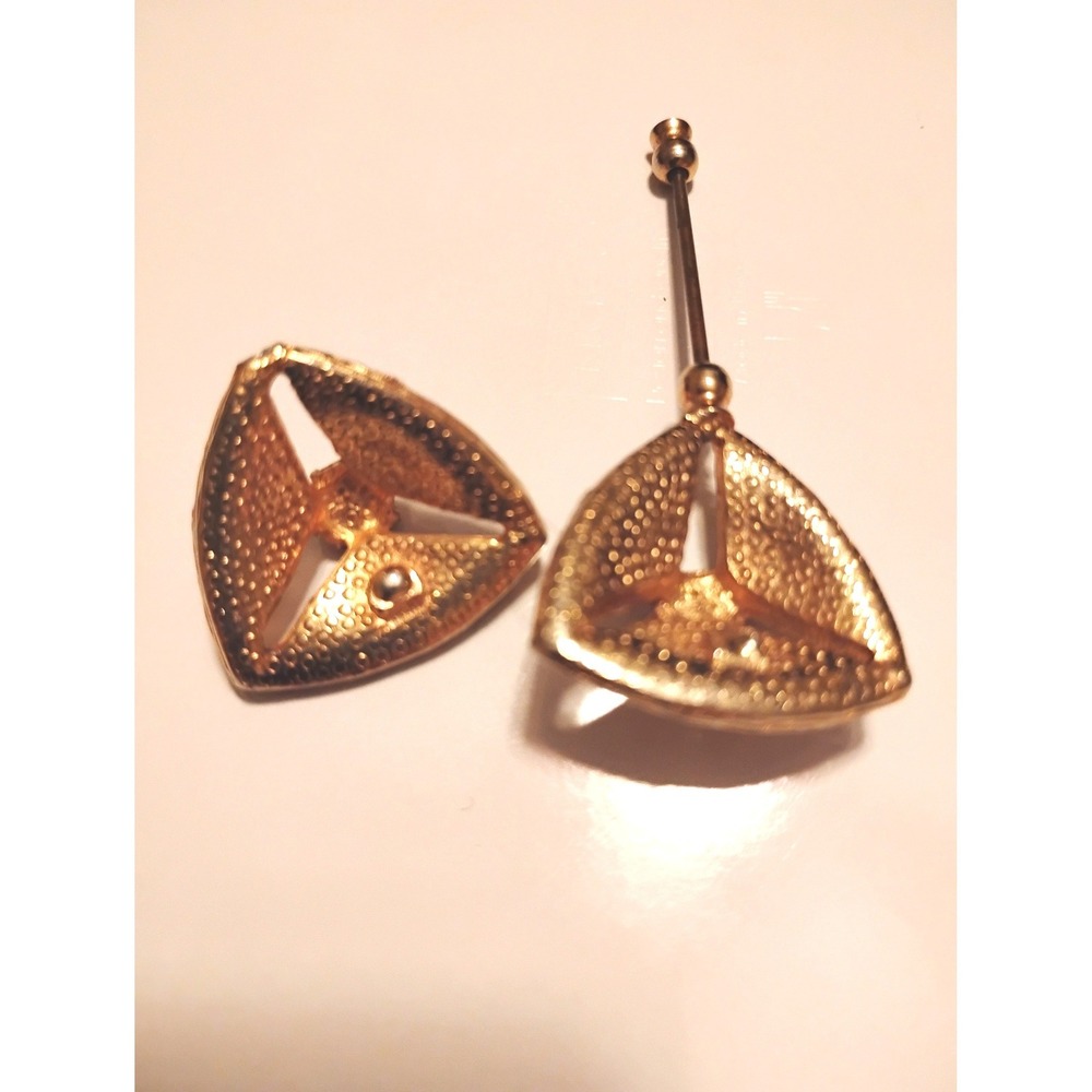 💖Vintage Art Deco Gold Triangle Jabot Pin Rhinestone Hatpin Set fairy Preppy - Picture 3 of 5